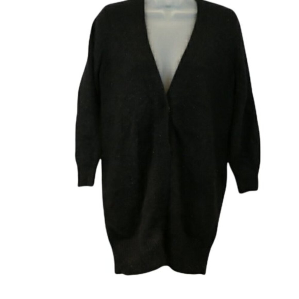 Rachel Rachel Roy Black Angora Cardigan Sweater Long-Line Soft Large